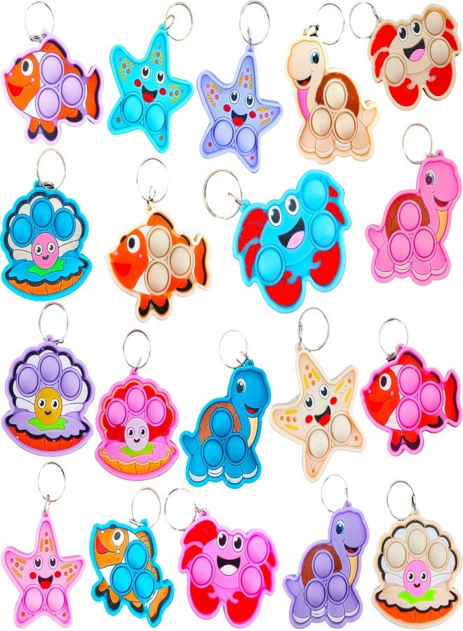 HOZKEAP 25 Packs Bulk Fidget Bubble Mini Pop Ocean Animals Keychain, Holiday Party Favors Supplies Classroom summer Student gifts - Image 1